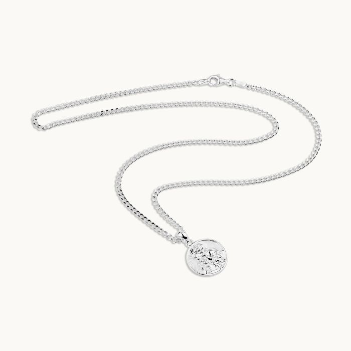 Sterling Silver 16mm Round St Christopher Necklace