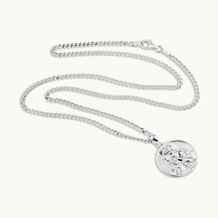 Sterling Silver 20mm Round St Christopher Necklace