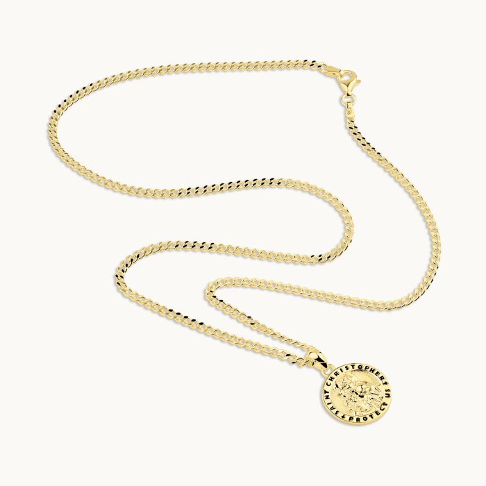 Gold Plated Sterling Silver 16mm Round St Christopher Necklace