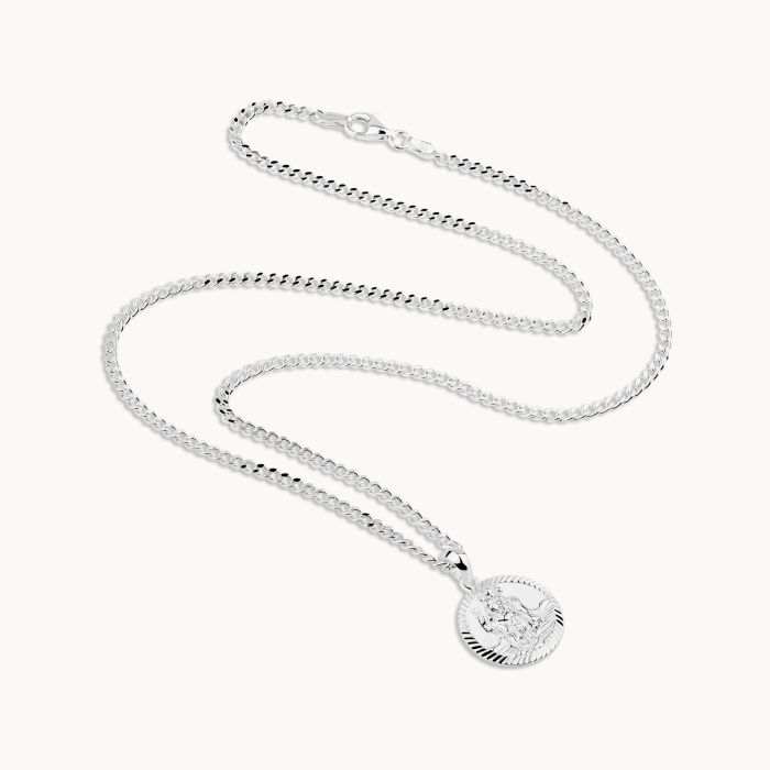 Sterling Silver 16mm Round St Christopher Necklace