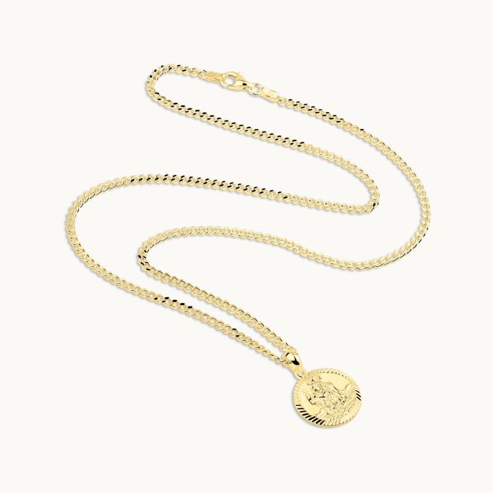 Gold Plated Sterling Silver 16mm Round St Christopher Necklace