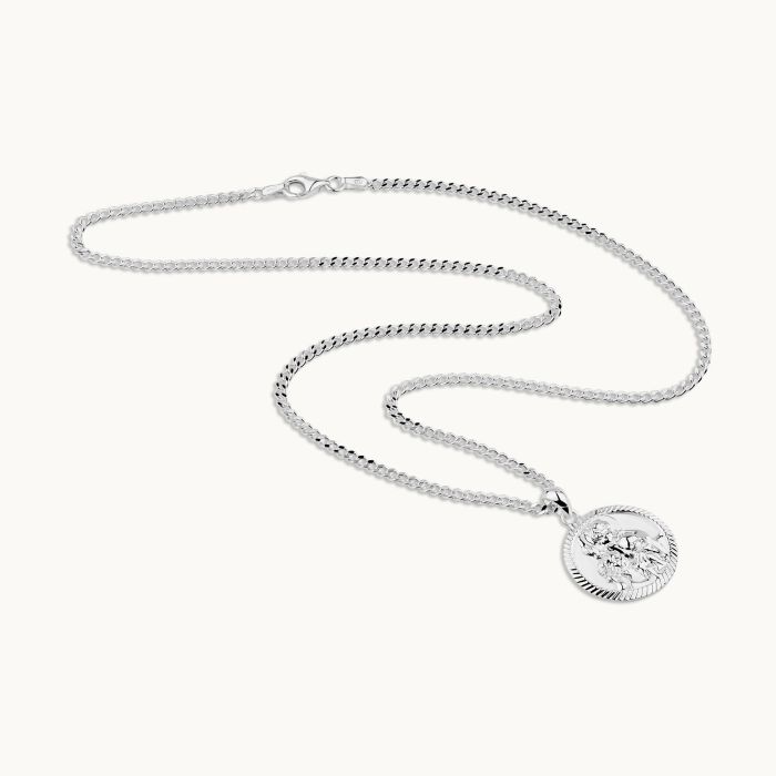 Sterling Silver 20mm Round St Christopher Necklace