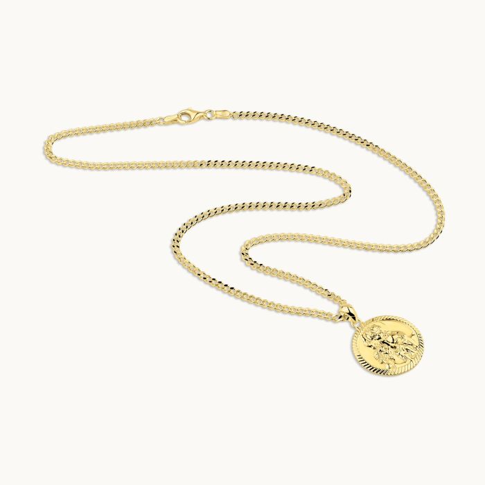 Gold Plated Sterling Silver 20mm Round St Christopher Necklace