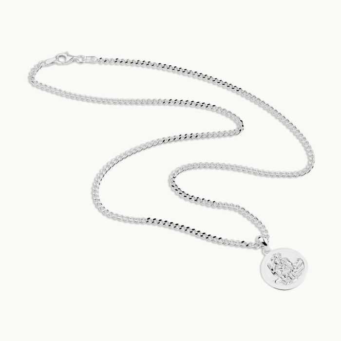 Sterling Silver 16mm Round St Christopher Necklace