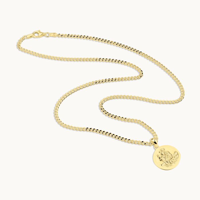 Gold Plated Sterling Silver 16mm Round St Christopher Necklace