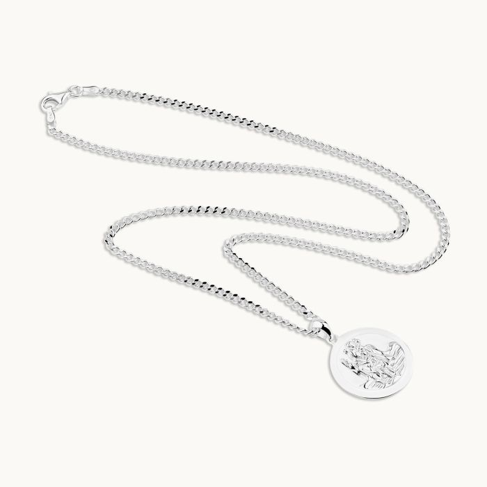 Sterling Silver 20mm Round St Christopher Necklace