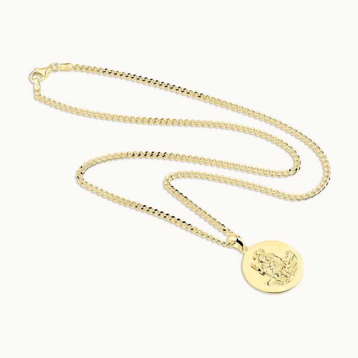 Gold Plated Sterling Silver 20mm Round St Christopher Necklace