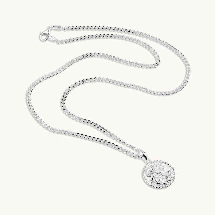 Sterling Silver 16mm Round St Christopher Necklace