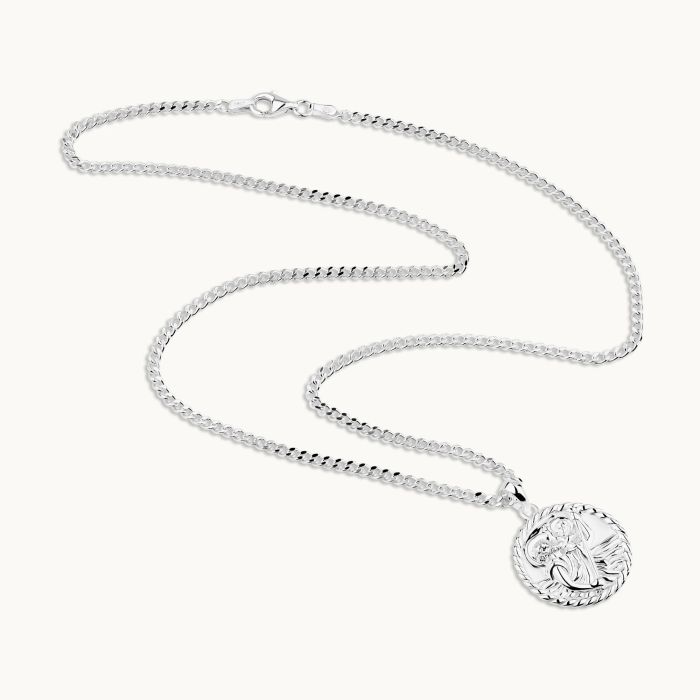 Sterling Silver 20mm Round St Christopher Necklace