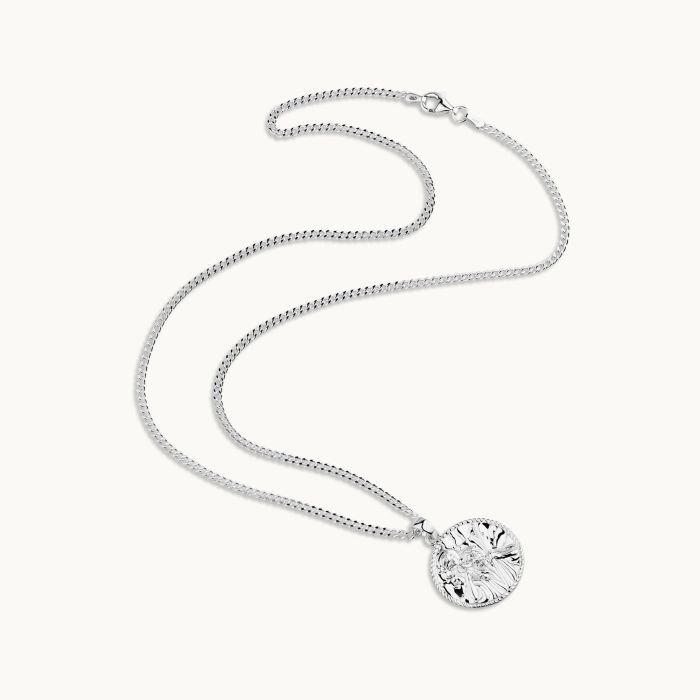 Sterling Silver 20mm Round St Christopher Necklace with Curb Chain