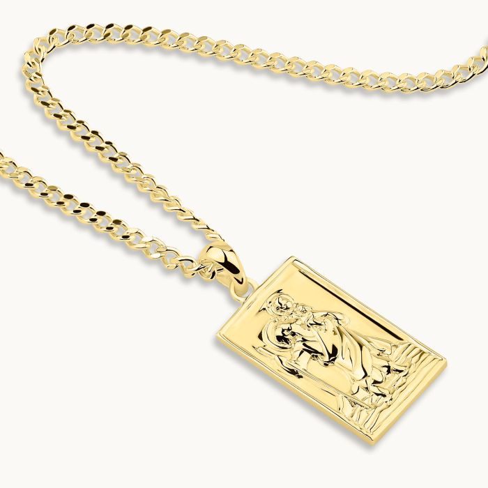 Gold Plated Sterling Silver Medium Rectangle St Christopher Necklace