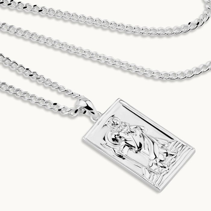 Sterling Silver Large Rectangle St Christopher Necklace