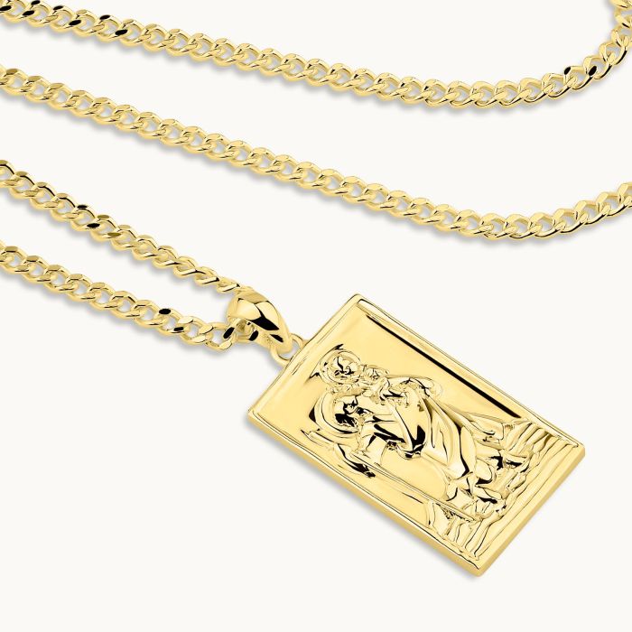 Gold Plated Sterling Silver Large Rectangle St Christopher Necklace