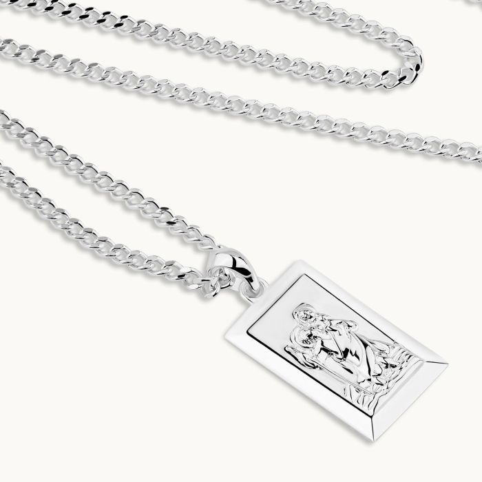 Sterling Silver Medium Rectangle St Christopher Necklace