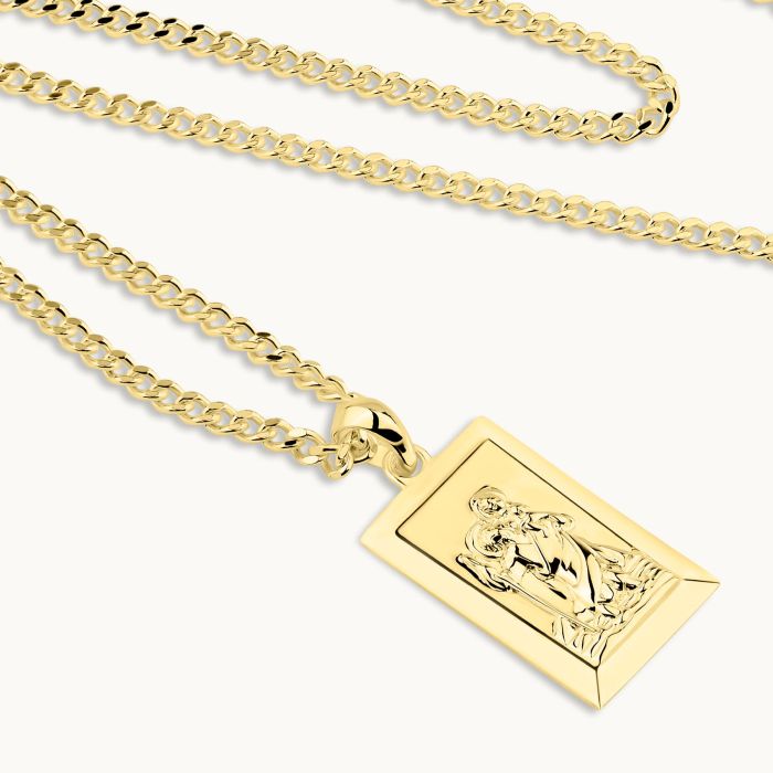 Gold Plated Sterling Silver Medium Rectangle St Christopher Necklace