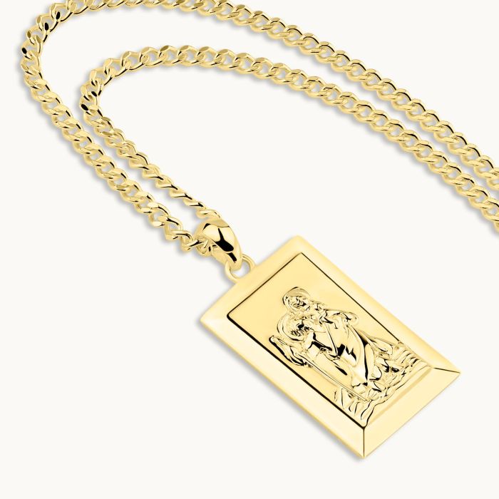 Gold Plated Sterling Silver Large Rectangle St Christopher Necklace