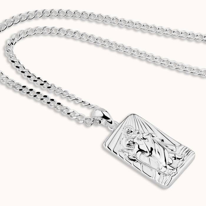 Sterling Silver Medium Rectangle St Christopher Necklace