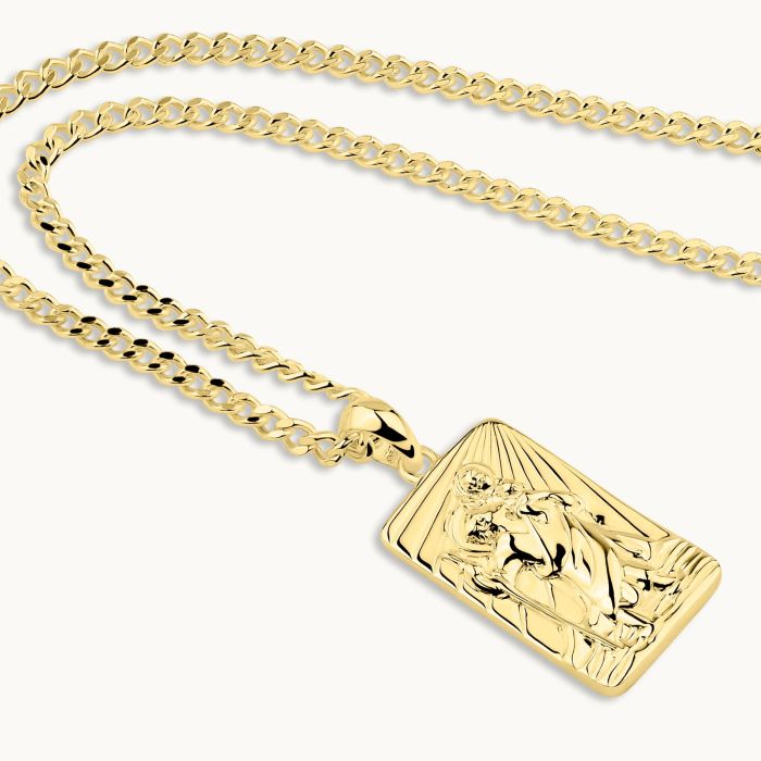 Gold Plated Sterling Silver Medium Rectangle St Christopher Necklace