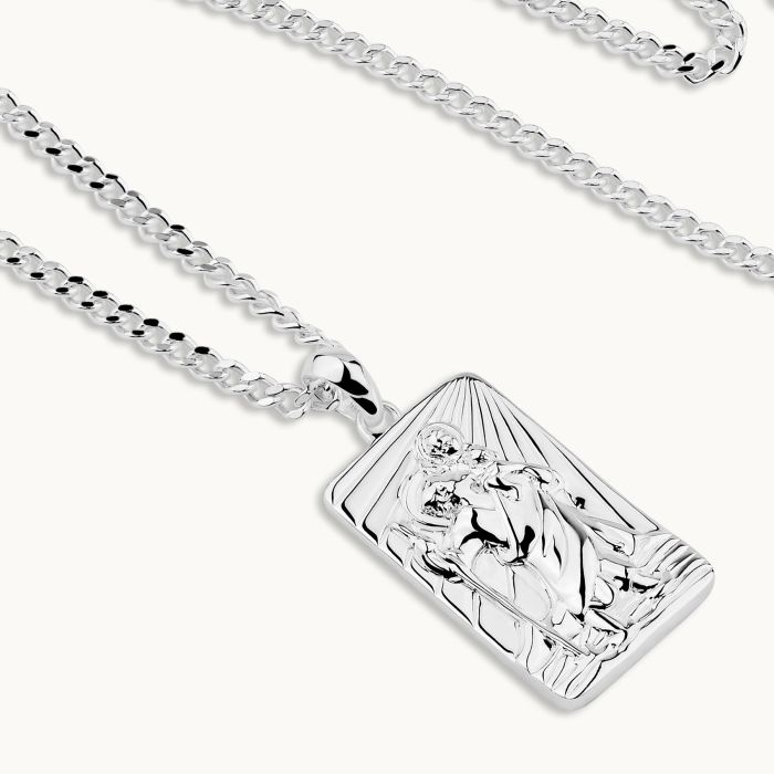 Sterling Silver Large Rectangle St Christopher Necklace