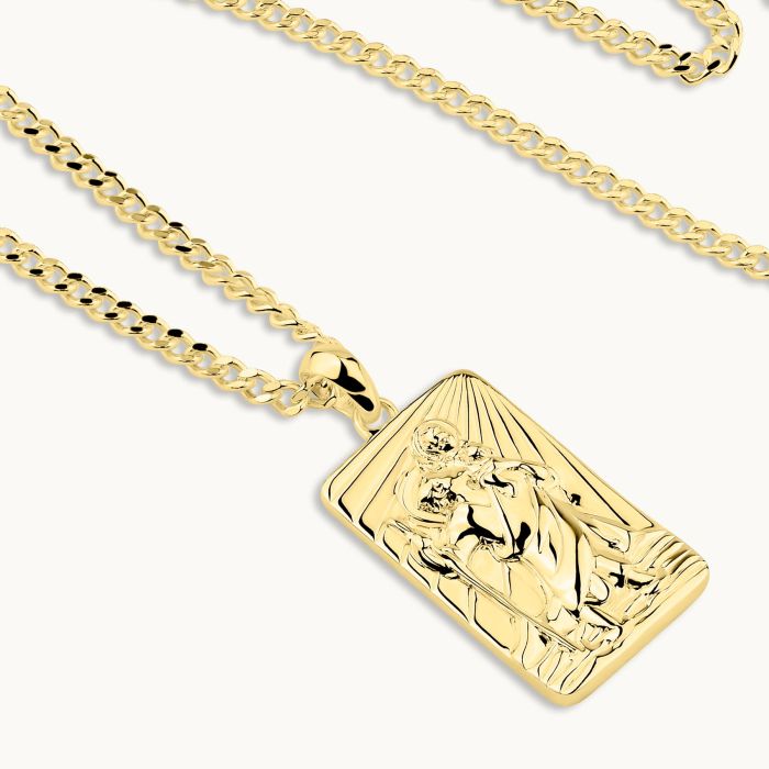 Gold Plated Sterling Silver Large Rectangle St Christopher Necklace