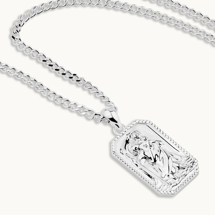 Sterling Silver Medium Rectangle St Christopher Necklace