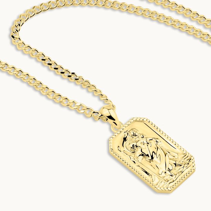 Gold Plated Sterling Silver Medium Rectangle St Christopher Necklace