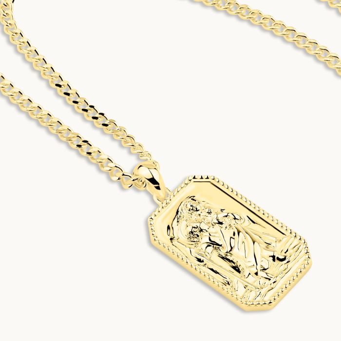 Gold Plated Sterling Silver Large Rectangle St Christopher Necklace