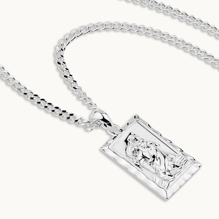 Sterling Silver Medium Rectangle St Christopher Necklace