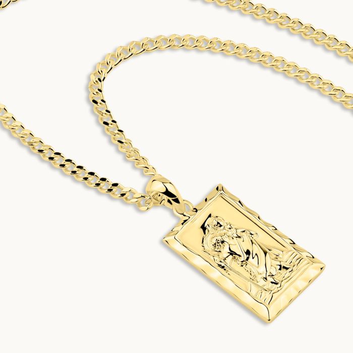 Gold Plated Sterling Silver Medium Rectangle St Christopher Necklace