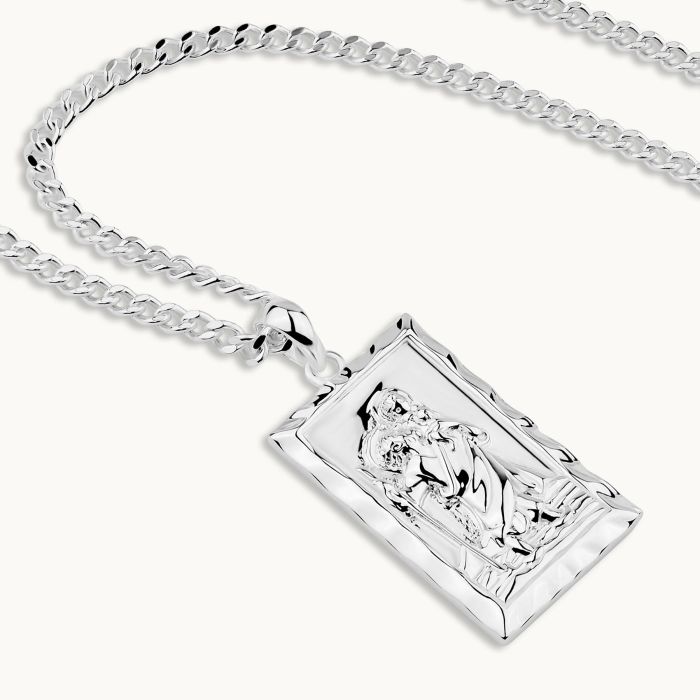 Sterling Silver Large Rectangle St Christopher Necklace