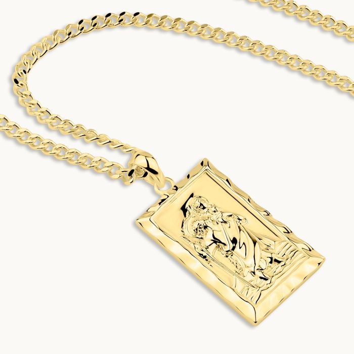 Gold Plated Sterling Silver Large Rectangle St Christopher Necklace