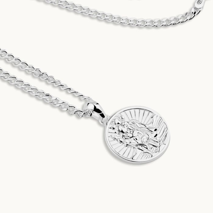 Sterling Silver 16mm Round St Christopher Necklace