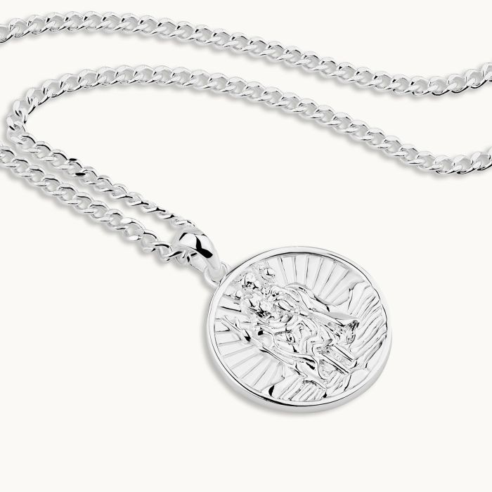 Sterling Silver 20mm Round St Christopher Necklace