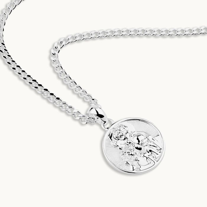 Sterling Silver 16mm Round St Christopher Necklace