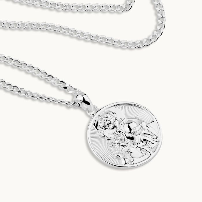 Sterling Silver 20mm Round St Christopher Necklace