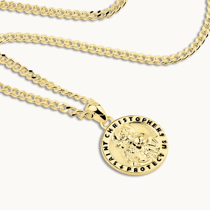 Gold Plated Sterling Silver 16mm Round St Christopher Necklace