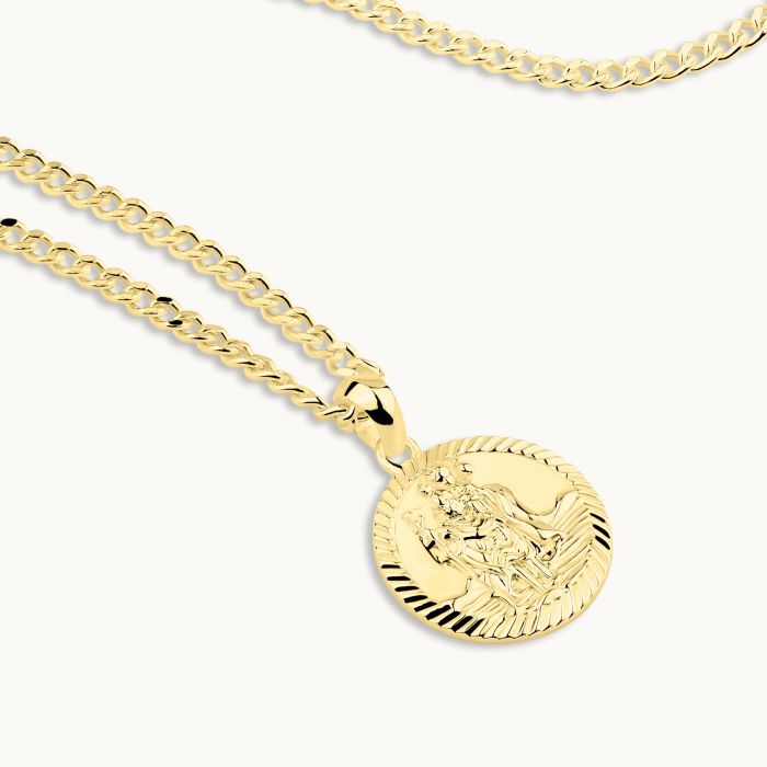 Gold Plated Sterling Silver 16mm Round St Christopher Necklace