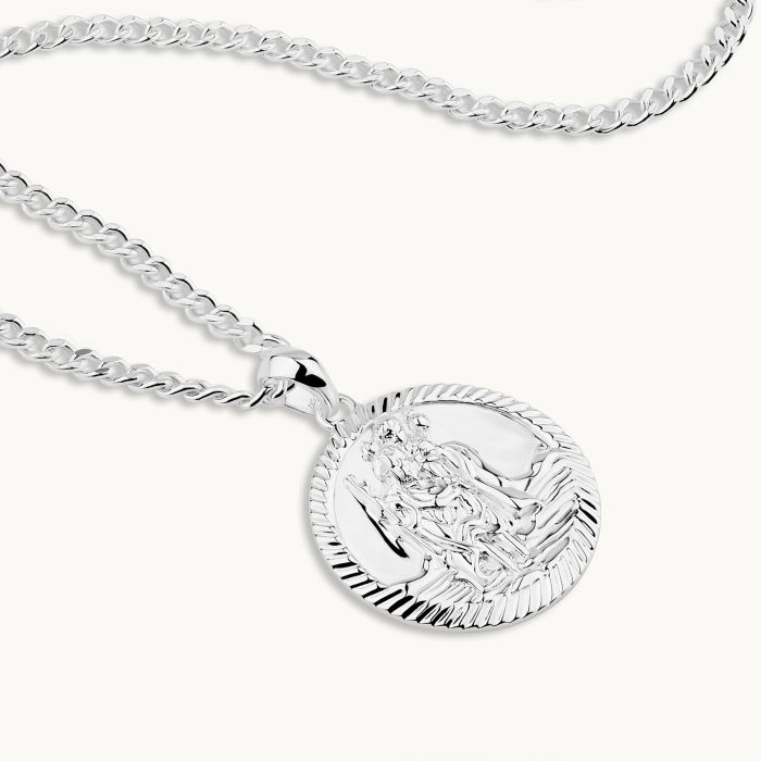 Sterling Silver 20mm Round St Christopher Necklace