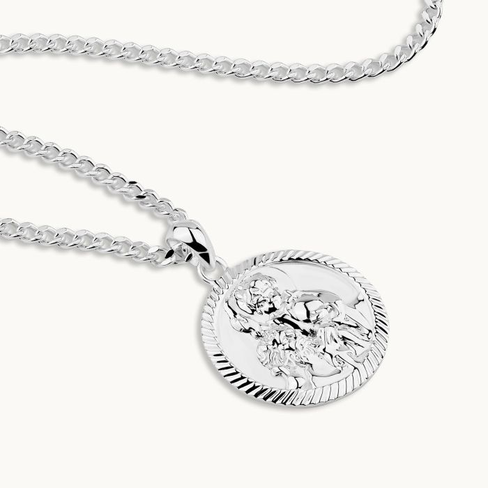 Sterling Silver 20mm Round St Christopher Necklace