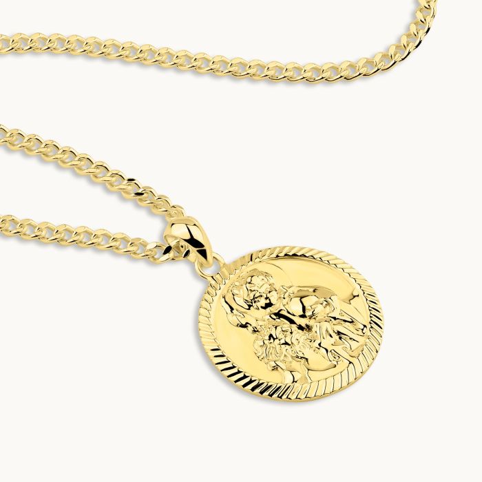 Gold Plated Sterling Silver 20mm Round St Christopher Necklace