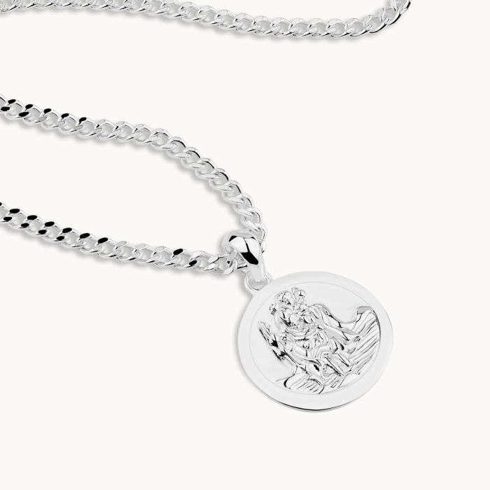 Sterling Silver 16mm Round St Christopher Necklace