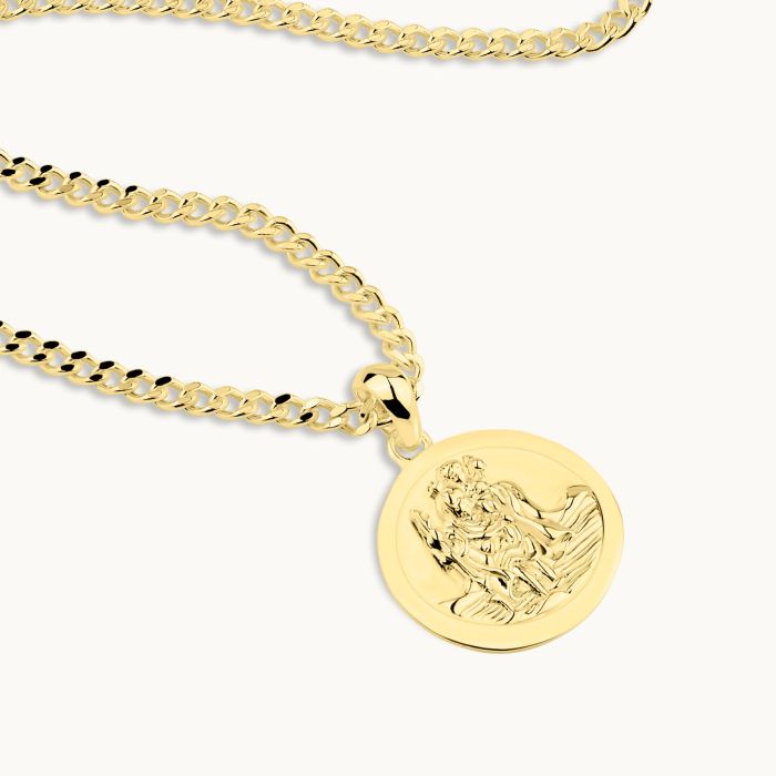 Gold Plated Sterling Silver 16mm Round St Christopher Necklace