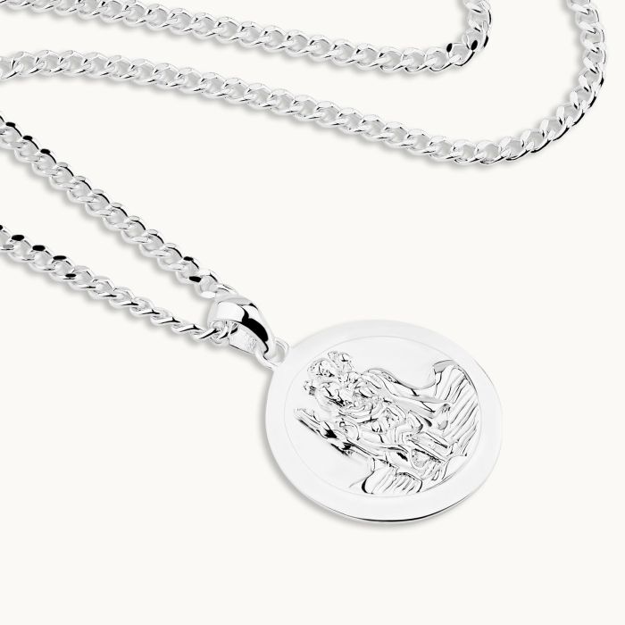 Sterling Silver 20mm Round St Christopher Necklace