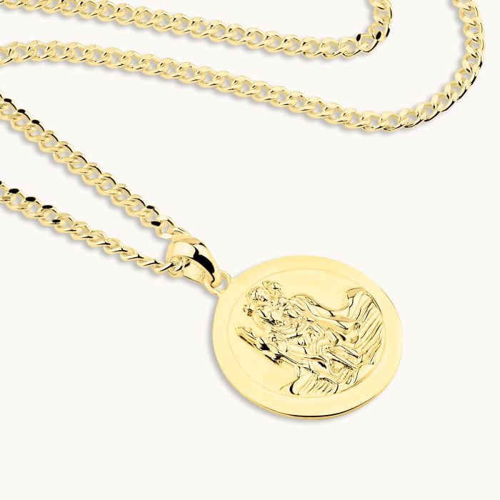 Gold Plated Sterling Silver 20mm Round St Christopher Necklace