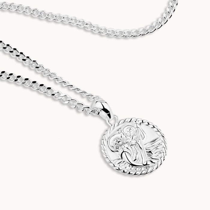 Sterling Silver 16mm Round St Christopher Necklace