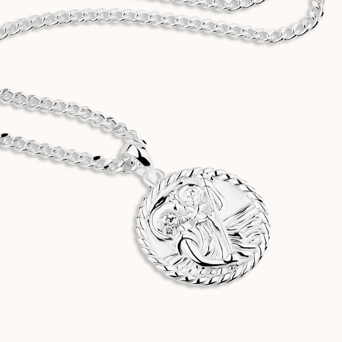 Sterling Silver 20mm Round St Christopher Necklace