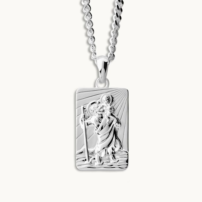 Sterling Silver Medium Rectangle St Christopher Necklace