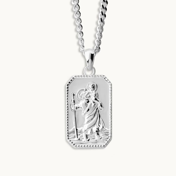 Sterling Silver Medium Rectangle St Christopher Necklace