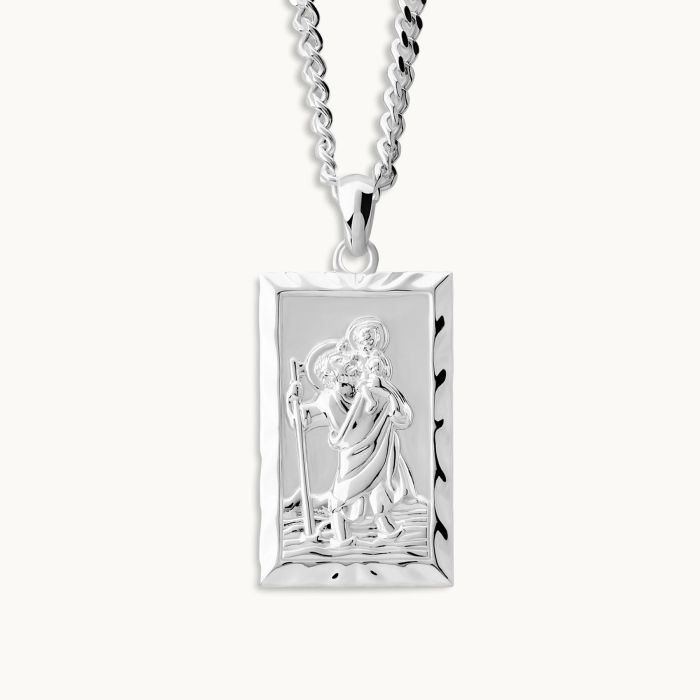 Sterling Silver Large Rectangle St Christopher Necklace