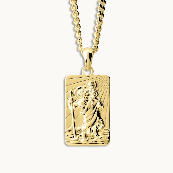 Gold Plated Sterling Silver Medium Rectangle St Christopher Necklace